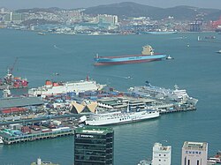 Busan Port Pier 1 with the International Ferry Terminal (3 docked ferries shown)
