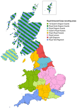 Recruiting areas of the regular army regiments