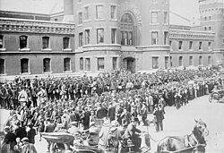 Members of the 48th Highlanders of Canada, 12th York Rangers, and the 10th Royal Grenadiers leave for training camp, 1914