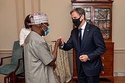 US Secretary of State Antony Blinken meets with Obasanjo in October 2021