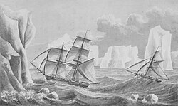 James Weddell's second expedition in 1823, depicting the brig Jane and the cutter Beaufroy