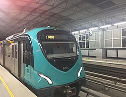 Alstom Metropolis train running on the Kochi Metro built in 2017