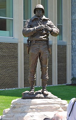 A statue of Patton at the US Military Academy at West Point