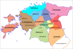 Pre-Christian independent Estonian counties (maakond), c. 1200