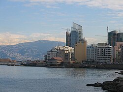View of St. George Bay and snow-capped Mount Sannine from the Corniche