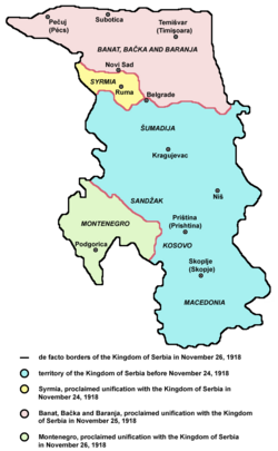 Serbia in 1918 (27 November – 1 December, during de facto military demarcation)