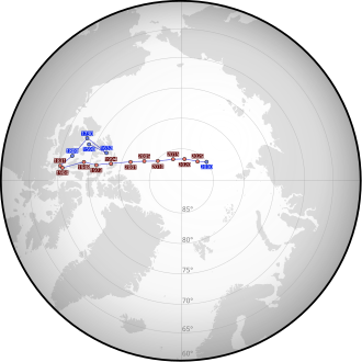 The movement of Earth's North Magnetic Pole across the North Pole