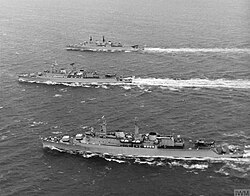 Three county-class destroyers sailing in the English Channel