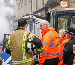 First Minister of Scotland, John Swinney, attends the scene of the Union Street fire, 9 March 2026