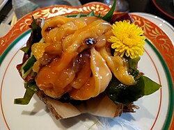 Sea pineapple (hoya) served raw as sashimi.