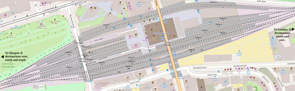 Layout map of Waverley station