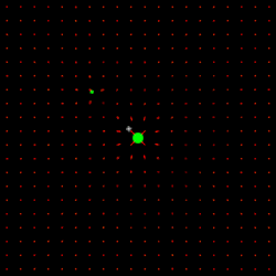 Computer generated simulation of two bodies orbiting each other with plotted gravitational field