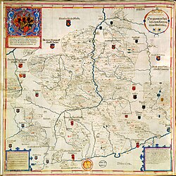 The Duchy of Württemberg in 1596: places under foreign lordship have been marked with a red dot by Gadner