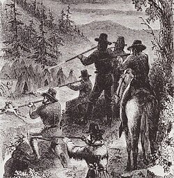 Between 1846 and 1873, U.S. government agents and private settlers perpetrated many massacres against Indigenous Californians, known as the California genocide. At least 9,456 were killed with estimates as high as 100,000 deaths.[77]
