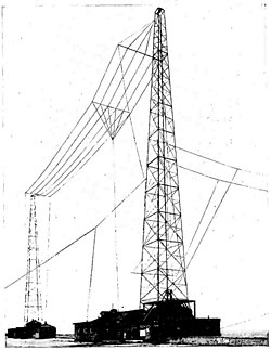 Multiwire T antenna of radio station WBZ, Massachusetts, USA, 1925. T antennas were the first antennas used for medium wave broadcasting, and are still used at lower power.