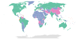 De facto exchange-rate arrangements in 2023 as classified by the International Monetary Fund. Floating (floating and free floating) Soft pegs (conventional peg, stabilized arrangement, crawling peg, crawl-like arrangement, pegged exchange rate within horizontal bands) Hard pegs (no separate legal tender, currency board) Residual (other managed arrangement)