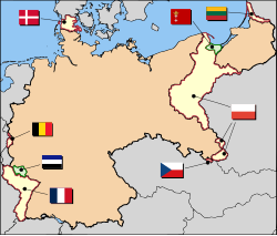 Of all of Germany's territorial losses under the Treaty of Versailles, only a small part of the Saar region (in green) had not been part of, or under the administration of, the Kingdom of Prussia. Annexed or transferred to neighbouring countries by the treaty, or later via plebiscite and League of Nations action