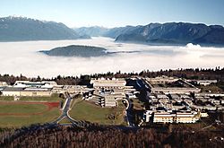 Aerial view of Simon Fraser University in Burnaby