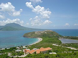 A view of Nevis island from the southeastern peninsula of Saint Kitts