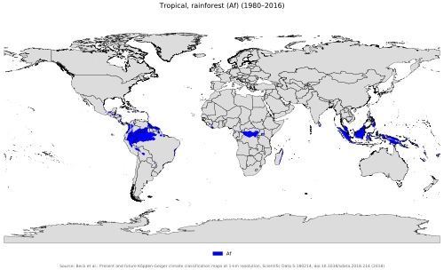 Worldwide tropical rainforest climate zones.