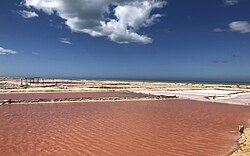 Manaure salt evaporation pond. Manaure provides approximately 80% of the Colombian market with salt.