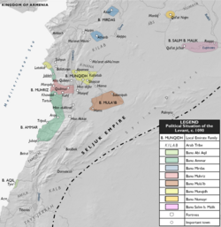 Political map of the Levant, circa 1085, highlighting the territories of Banu Ammar in Tripoli