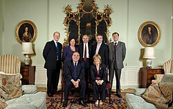 The first SNP government led by Alex Salmond as First Minister of Scotland, here seated next to Nicola Sturgeon who served as his deputy, in Bute House
