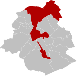 Brussels-Capital Region with the City of Brussels (one of 19 municipalities) in red