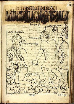 Inca woman and man to be stoned for adultery, by Huamán Poma