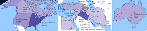 A map of the jurisdictions of the Chaldean Catholic Church