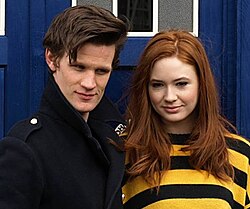 Karen Gillan (pictured in 2010 with the Eleventh Doctor, Matt Smith) played the Doctor's companion Amy Pond.