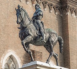 Statue of Bartolomeo Colleoni (1400–1475), a prominent Italian condottiero who served as captain-general of the Republic of Venice between 1455 and 1475