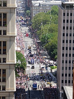 A ticker tape parade in Manhattan celebrating the team's 2015 World Cup victory