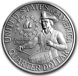 The US Bicentennial quarter is an example of a circulating commemorative coin. It is one of the most common commemorative coins, with over 1.6 billion minted,[1] and as a result is still in regular circulation.