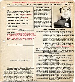 Capone's inmate file from Alcatraz Prison
