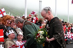 Queen Margrethe II during a visit to Vágur in 2005