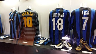 Jerseys of Ronaldo (number 10), Zamorano (1+8), Figo (7) and Lothar Matthäus (10) and Javier Zanetti (4) are displayed at San Siro.