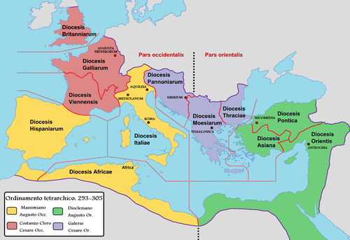 The new territorial division of the tetrarchic system, promoted by Diocletian (c. AD 300).