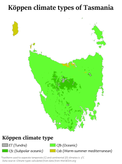The Köppen climate classifications of Tasmania