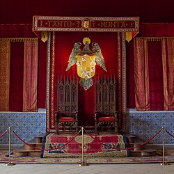 Tapestry with the armorial achievement of the Catholic Monarchs in the Throne Room of the Alcazar of Segovia
