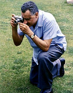 Nasser practices photography at his home in Cairo, 1969