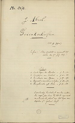 Fragment from the manuscript "Memoires on Napoleon's campaigns, experienced as a soldier of the second regiment". Written by Joseph Abbeel, a soldier participating in the War of the Sixth Coalition, 1805–1815.[124]