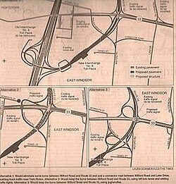 Three proposals for new Exit 8 in East Windsor. Alternative 1 was chosen (with a few changes)