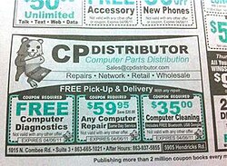 Coupon book ad of the Florida-based computer repair business, "CP Distributor"