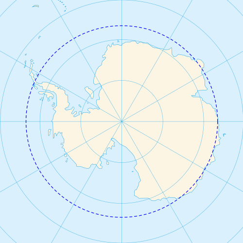 Map of the Antarctic with the Antarctic Circle in blue.