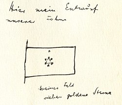 Herzl's proposed flag, as sketched in his diaries. Although he drew a Star of David, he did not describe it as such
