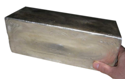 A Good Delivery silver bar weighing 1,000 troy ounces (about 83 troy pounds or 31 kg)