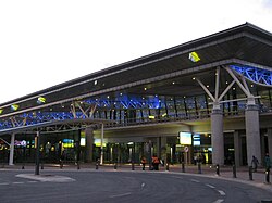 The front view of the King Shaka International Airport's main terminal building in May 2010.