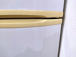 White PVC elements yellowing with age due to UV light exposure causing polymer degradation