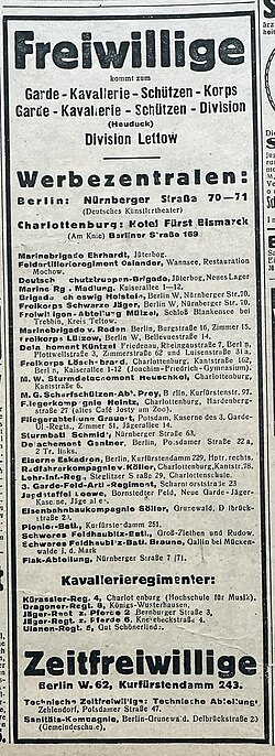 1919 ad for Freikorps volunteers
